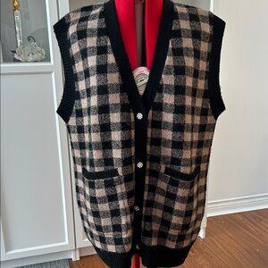 Charlie Paige Black and Beige Knit Vest with rhinestone buttons S/M oversized